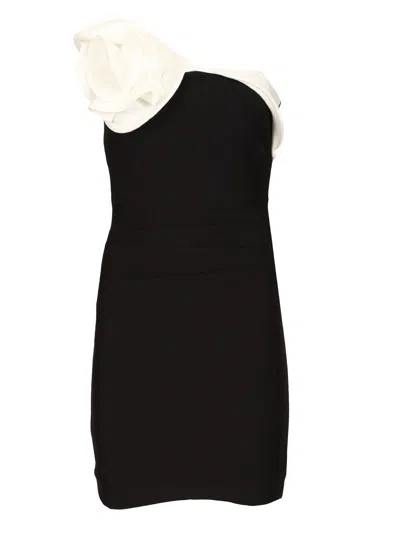 Roland Mouret Strapless Flower Drape Crepe Mini Dress Monochrome