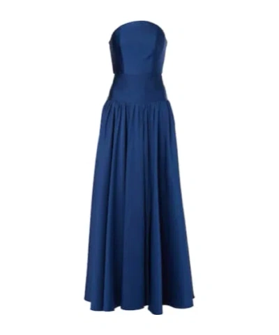 Roland Mouret Strapless Pleated Gown In Blue