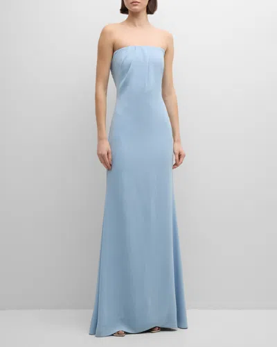 Roland Mouret Strapless Pleated Satin Crepe Gown In Blue