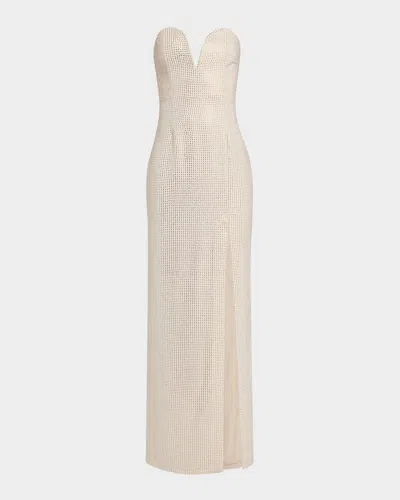 Roland Mouret Strapless Plunge Diamante Column Gown In Beige