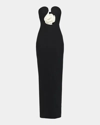 Roland Mouret Strapless Rosette Column Gown In Black
