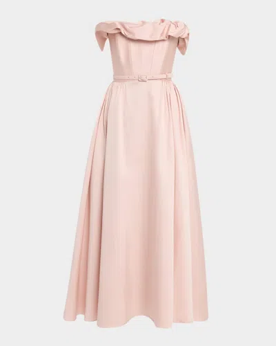 Roland Mouret Strapless Ruffle Drape Midi Dress In Pink