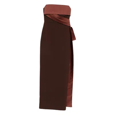Roland Mouret Strapless Tie Detail Maxi Dress In Brown