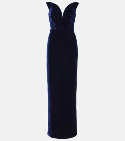 Roland Mouret Strapless Velvet Gown In Blue