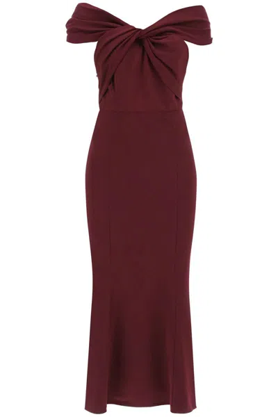 Roland Mouret Stretch Cady Midi Dress With Twisted Detail In Burgundy