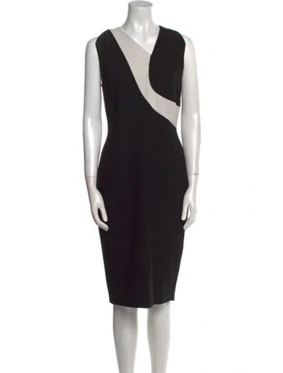 Pre-owned Roland Mouret Striped Midi Length Dress In Black