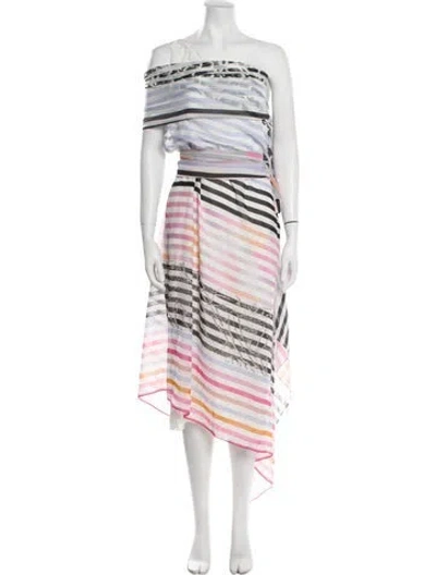 Pre-owned Roland Mouret Striped Midi Length Dress W/ Tags In White