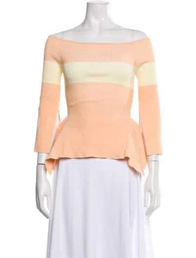 Pre-owned Roland Mouret Striped Off-the-shoulder Top In Orange