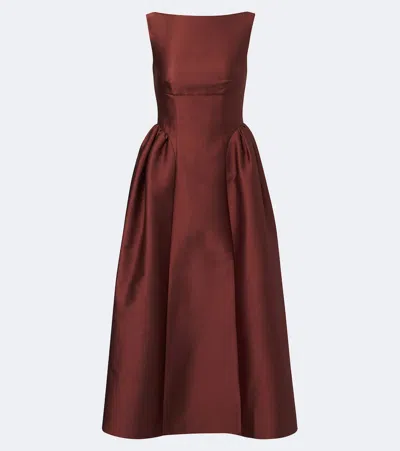 Roland Mouret Taffeta Midi Dress In Brown
