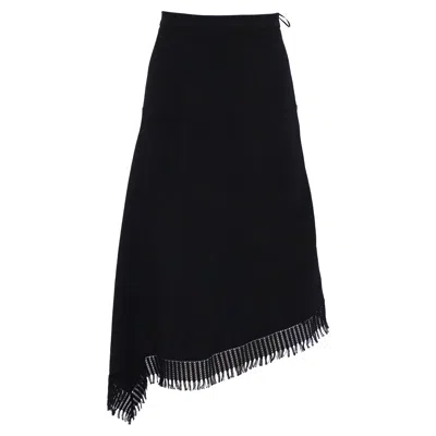 Roland Mouret Tarring Asymmetric Fringe Handkerchief Midi Skirt In Black Wool