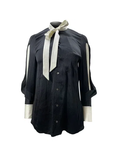 Pre-owned Roland Mouret Textured Long-sleeve Blouse In Black