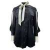 Roland Mouret Textured Ribbon Scarf Long Sleeve Bouse In Black Viscose In Black