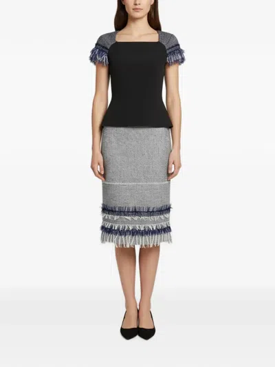 Pre-owned Roland Mouret Tweed Fringed Midi Skirt Set In Black