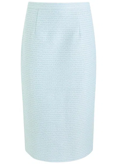 Roland Mouret Tweed Midi Skirt In Light Blue