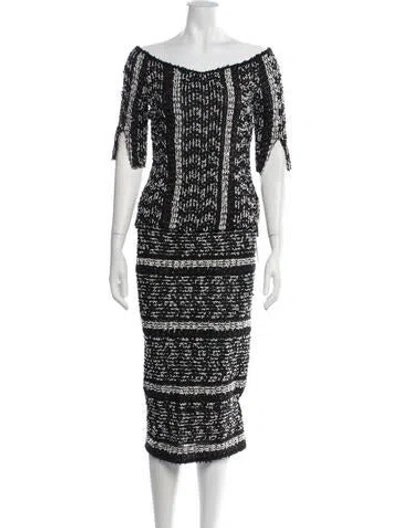 Pre-owned Roland Mouret Tweed Pattern Glitter Accents Skirt Set In Black/white