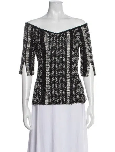 Pre-owned Roland Mouret Tweed Pattern Off-the-shoulder Sweater In Black