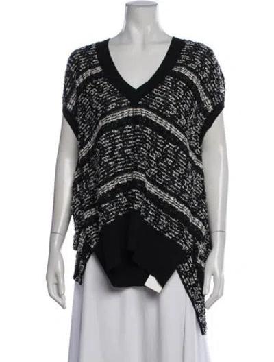 Pre-owned Roland Mouret Tweed Pattern V-neck Sweater In Black