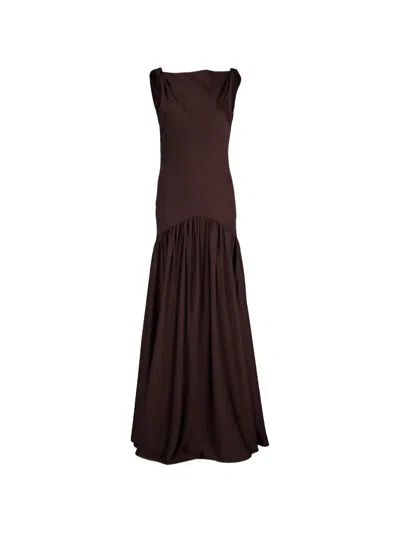 Roland Mouret Twisted-strap Dropped-waist Gown In Brown