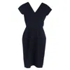 Roland Mouret V-neck Knee-length Dress In Navy Blue Wool In Blue