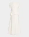 Roland Mouret V-neck Peplum Silk Jacquard Midi Dress In White