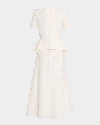 Roland Mouret V-neck Peplum Silk Jacquard Midi Dress