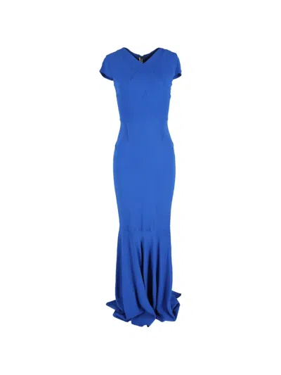 Pre-owned Roland Mouret Valey V-neck Maxi Dress In Blue