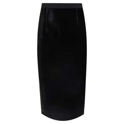 Pre-owned Roland Mouret Velvet Silk Blend Pencil Skirt In Black