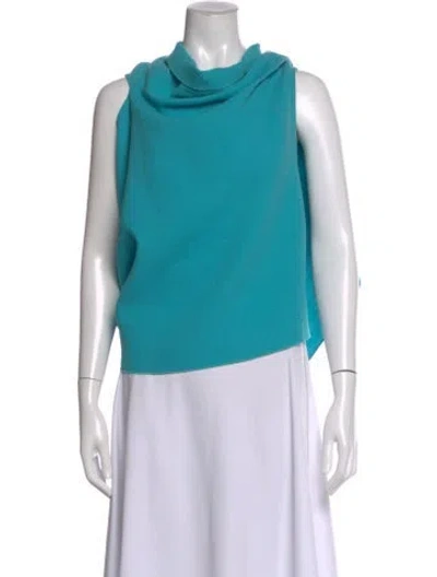 Pre-owned Roland Mouret Virgin Wool Cowl Neck Blouse In Blue