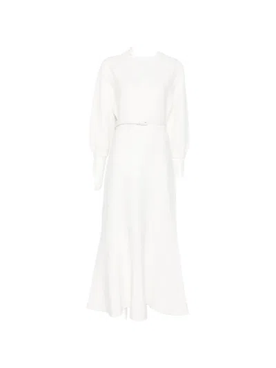 Roland Mouret V-neck Belted Dress In Neutral