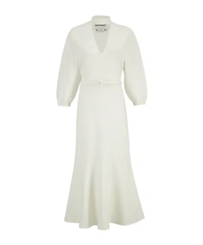 Roland Mouret V-neck Belted Dress In White