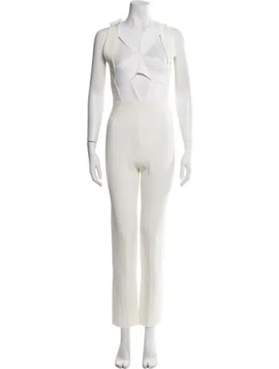Pre-owned Roland Mouret V-neck Jumpsuit In White