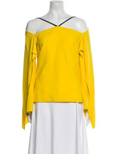 Pre-owned Roland Mouret V-neck Long Sleeve Blouse In Yellow