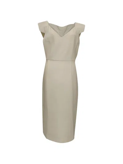 Pre-owned Roland Mouret V-neck Midi Dress In Neutral
