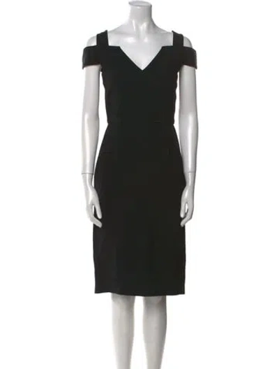 Pre-owned Roland Mouret V-neck Midi Length Dress In Black