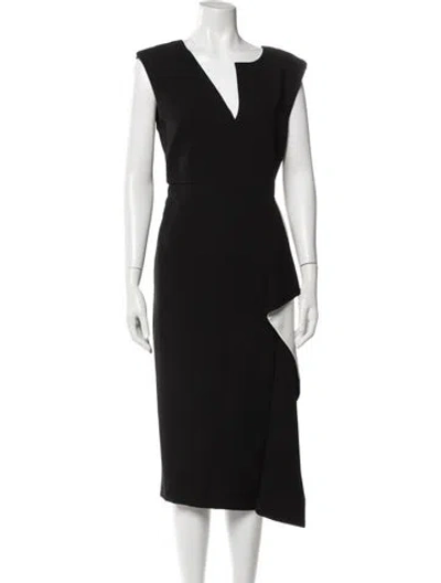 Pre-owned Roland Mouret V-neck Midi Length Dress In Black