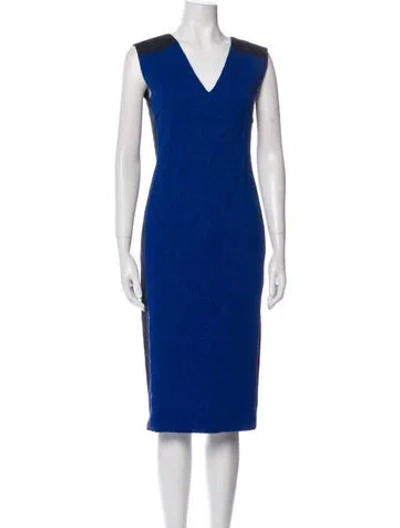Pre-owned Roland Mouret V-neck Midi Length Dress In Blue