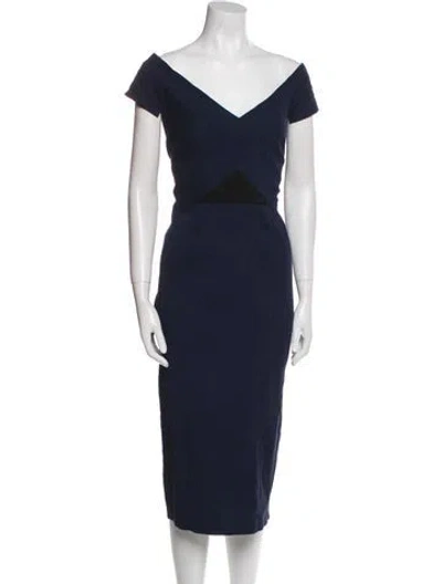 Pre-owned Roland Mouret V-neck Midi Length Dress In Blue