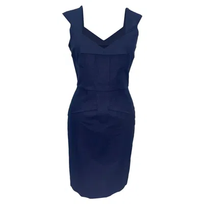 Roland Mouret V-neck Mini Dress In Navy Blue Cotton