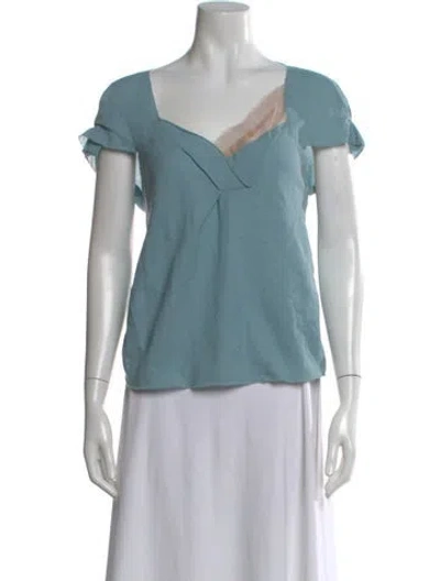Pre-owned Roland Mouret V-neck Short Sleeve Blouse In Blue