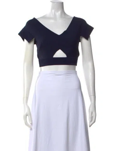 Pre-owned Roland Mouret V-neck Short Sleeve Crop Top In Blue