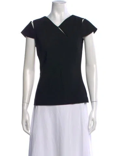 Pre-owned Roland Mouret V-neck Short Sleeve Top In Black