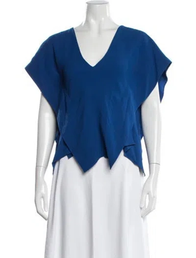 Pre-owned Roland Mouret V-neck Short Sleeve Top In Blue