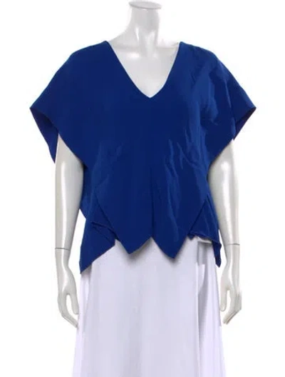 Pre-owned Roland Mouret V-neck Short Sleeve Top W/ Tags In Blue