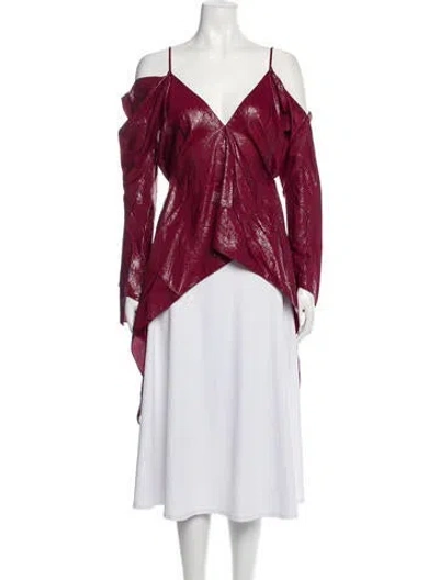 Pre-owned Roland Mouret V-neck Three-quarter Sleeve Bodysuit In Burgundy