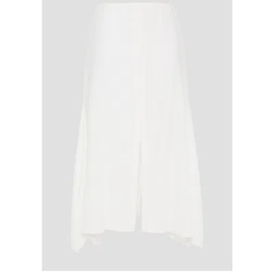 Pre-owned Roland Mouret White Crinkled Chiffonmidi Skirt L (uk 12)