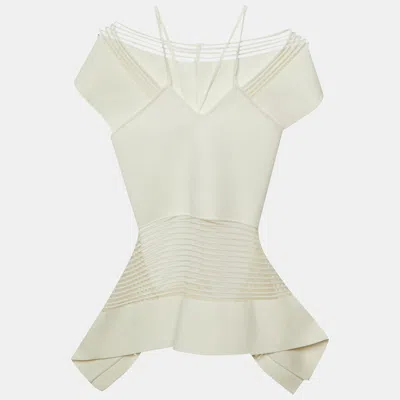Pre-owned Roland Mouret White Jersey & Mesh Cut Out Detail Peplum Summerhill Top S