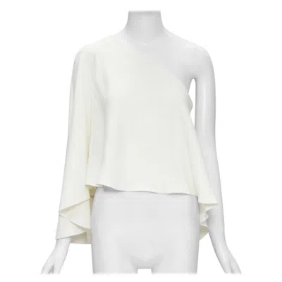 Pre-owned Roland Mouret White Viscose Crepe Draped One Shoulder Cascade Top Uk10 M