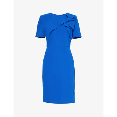 Roland Mouret Womens Blue Slim-fit Round-neck Woven Midi Dress