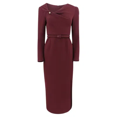 Pre-owned Roland Mouret Women's New Burgundy Double Crepe Twist Neck Pencil Dress, Uk 8 In Red