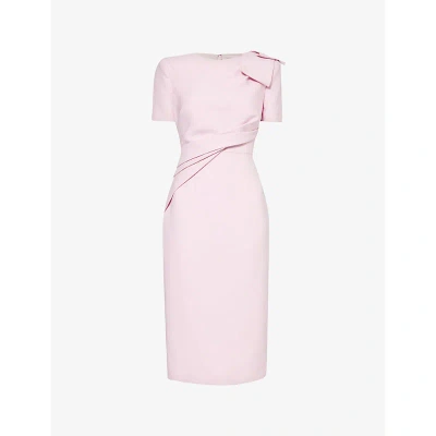Roland Mouret Womens Pink Padded-shoulder Wool And Silk-blend Midi Dress
